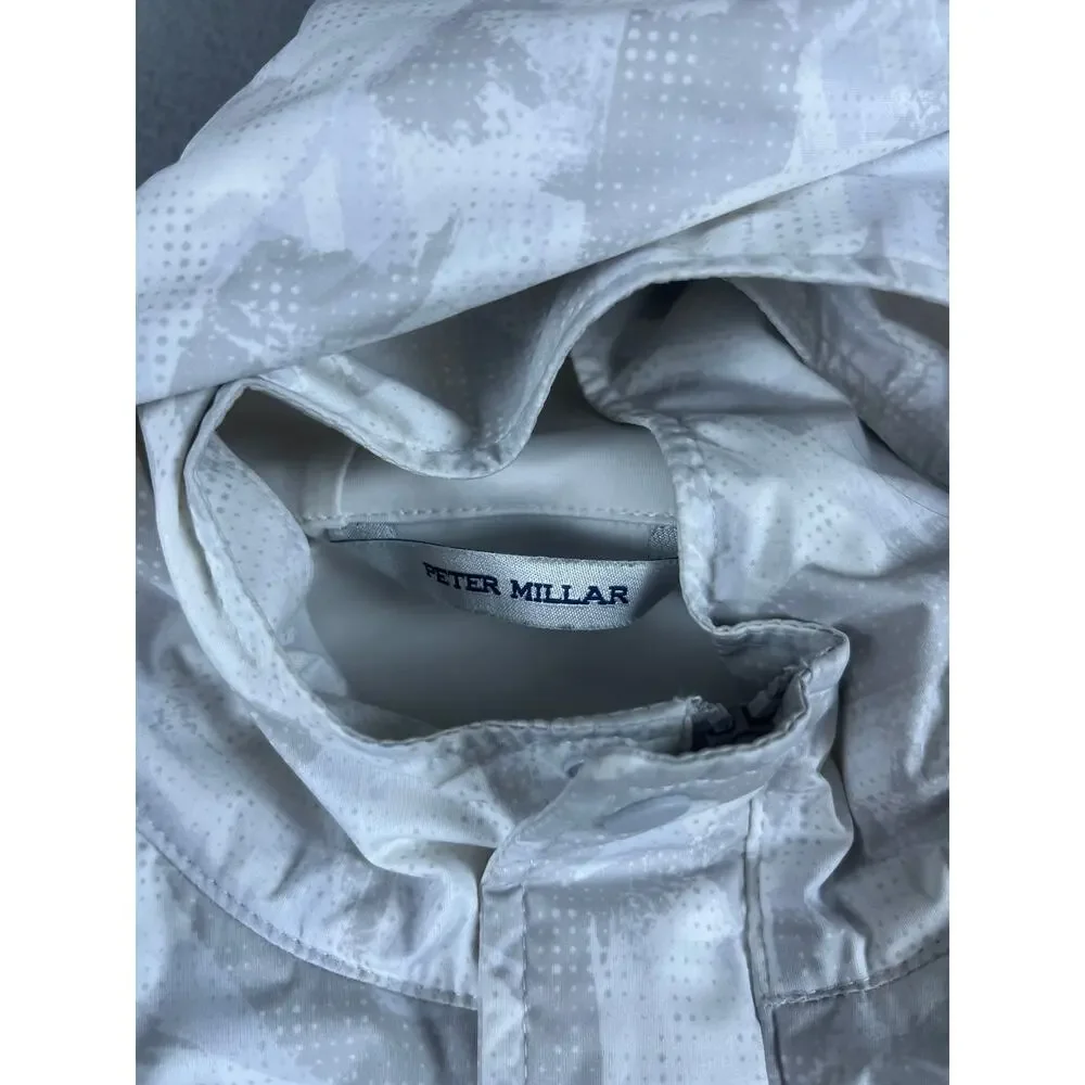 Peter Millar Pursuit Pullover Hoodie Mens M White Gray Half Zip Camo Golf Anorak